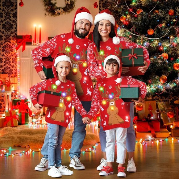 Light-Up Family Ugly Christmas Sweater with Snowman and Hat Holiday Pullover - Picture 5 of 6